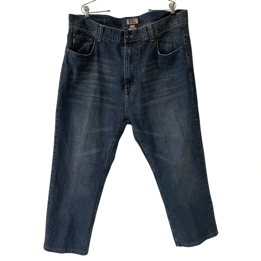 VTG Phat Farm Men Argyle Pocket Denim Jeans Straight Leg Y2K Hip Hop Baggy 42 32